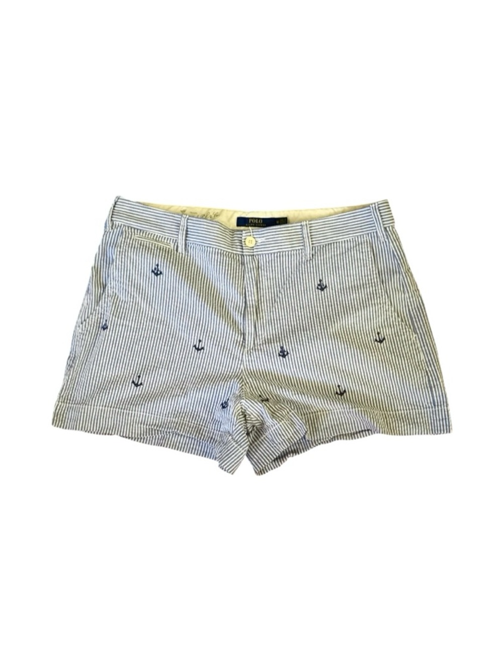 Ralph Lauren Blue and White Seersucker Anchor Embroidered Women’s Shorts S 10
